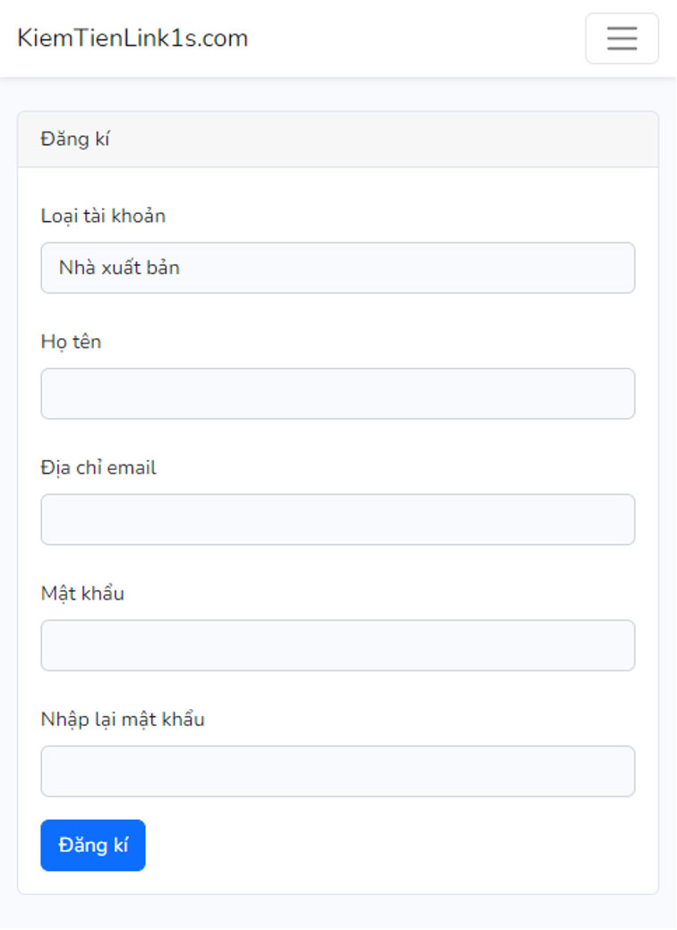 Form đăng kí tài khoản